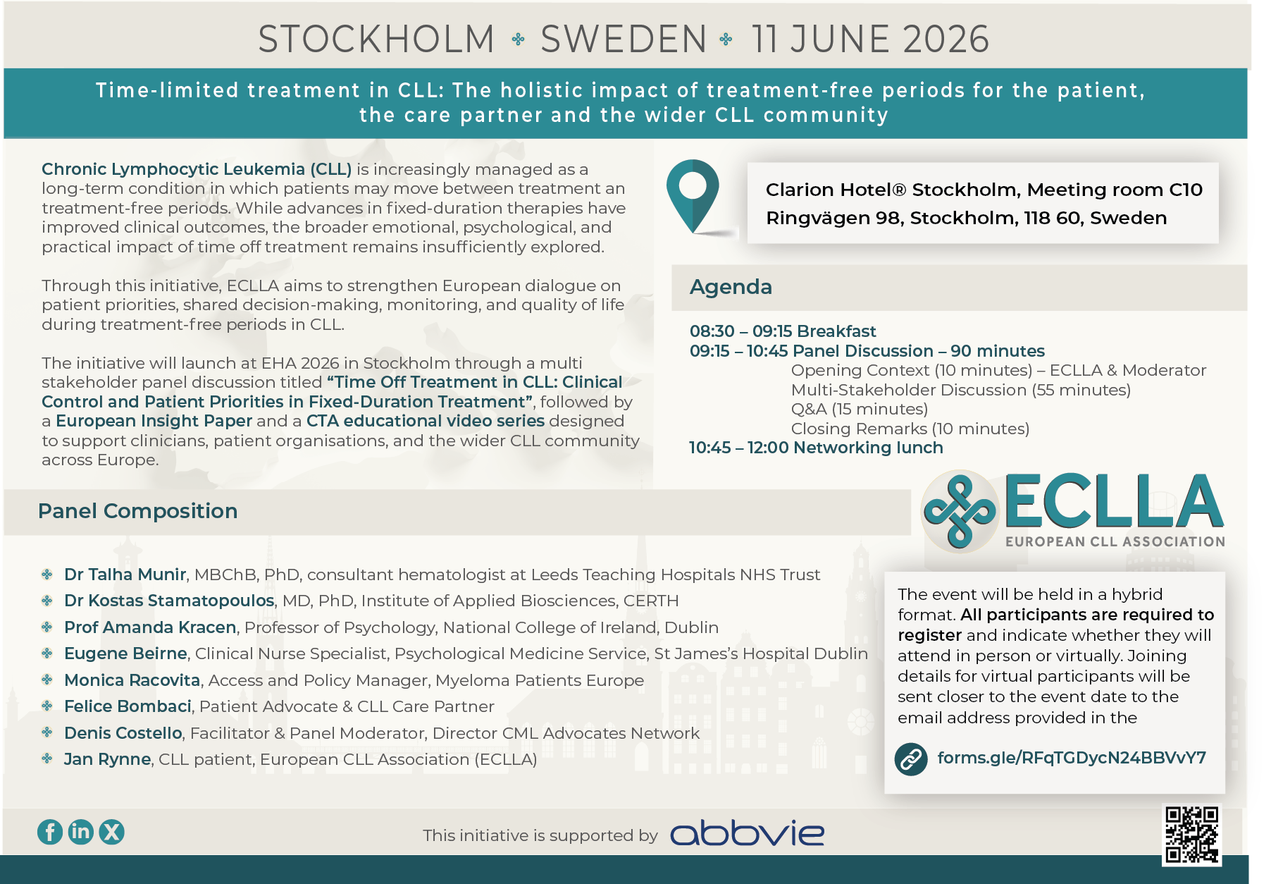 11 June ECLLA panel in Stockholm on Time Off Treatment in CLL - digital leaflet